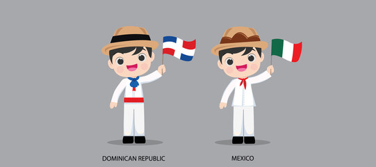 Wall Mural - People in national dress.Dominican Republic,Mexico,Set of pairs dressed in traditional costume. National clothes. Vector illustration.