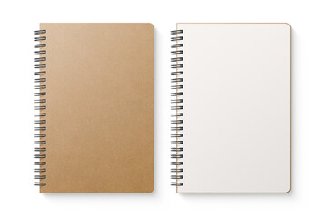 spiral bound notebook mockup template with kraft paper cover isolated on a transparent background, p