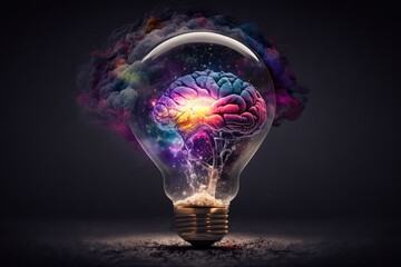 Wall Mural - creativity, thought, an idea, etc., represented visually by an illustration of a brain shaped cosmic