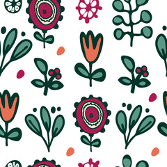 Wall Mural - vector pattern with flowers  in decorative style on a white background