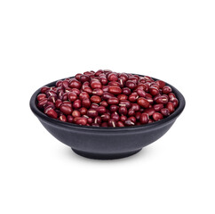 Wall Mural - Red bean seeds in a black cup isolated on white background