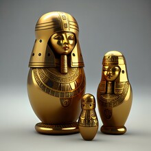 Ancient Egyptian Matrioshka Made Out Of Gold And Wood