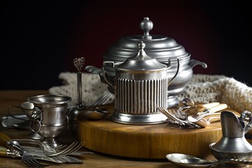 Silverware on an old background.