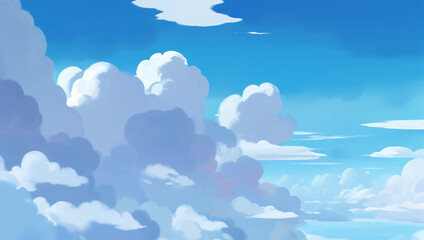 Clouds in A Bright Blue Sky Background Hand Drawn Painting Illustration