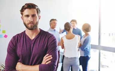 Aufkleber - Driven to succeed. Portrait of a young businessman with his colleagues standing in the background.