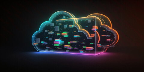 Wall Mural - Cloud computing Data Base Technology concept with glow neon Generative AI