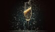  a glass of champagne is being poured into the glass with a splash of water.  generative ai
