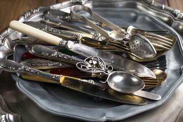 Silverware on an old background.