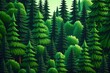 Daytime vertical overhead view of a lush, green spruce-fir woodland. Generative AI