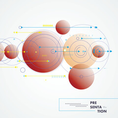 Poster - Vector circles abstract design connect background. Pattern science with dots and lines and arrows. Technology data graphic connectivity. Geometric abstraction dynamics design
