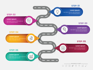 roadmap timeline infographic report presentation with business 6 icons and options.