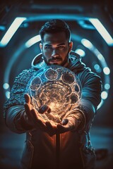 sci fi hero men wearing armor, generative ai
