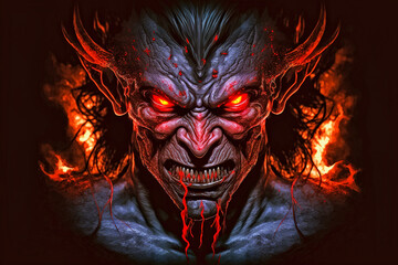 Demon Monster from Hell, glowing red eyes - Ai Generated