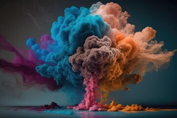 Canvas Print - powder of many hues flung into the air to create a thick cloud of smoke from which tiny particles of. Generative AI