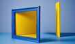© Anna - a blue and yellow frame sitting on top of a blue floor.  generative ai