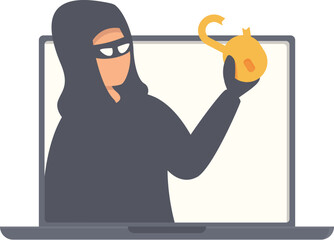 Poster - Unlock secured scam icon cartoon vector. Computer data. Cyber attack