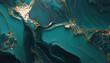 Teal gold marble abstrack background with gold vains and cracks