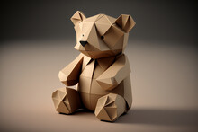 Origami Paper Bear.  Generative AIContemporary Paper Bear Sculpture In A Minimalist Style, Ideal For Modern Art And Decor Visuals.
