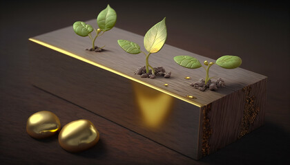 Wall Mural - Green and Gold: Sprouting Plants on a Background of Wealth and Prosperity - ai generated