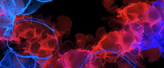 Wall Mural - red and bluealcohol ink background, creative hand drawn art, fluid illustration with liquid techniqu