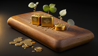 Wall Mural - Green and Gold: Sprouting Plants on a Background of Wealth and Prosperity - ai generated