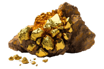 Wall Mural - Gold nugget isolated on transparent background. Generative AI