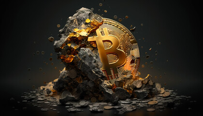 Wall Mural - Bitcoin in stone - Be a part of the global finance revolution with this photo of Bitcoin's increasing - ai generated