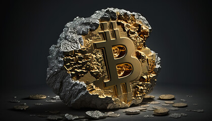 Wall Mural - Bitcoin in stone - Be a part of the global finance revolution with this photo of Bitcoin's increasing - ai generated
