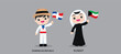 People in national dress.Dominican Republic,Kuwait,Set of pairs dressed in traditional costume. National clothes. illustration.
