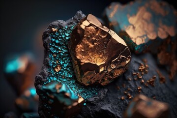 Poster - metal colored nugget. macro. intense focus. generative ai