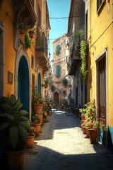 Wall Mural - Lovely italian village. Ai llustration, fantasy digital painting, artificial intelligence artwork