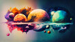 Planets, unreal planetary system, other worlds concept. Watercolor style. Ai llustration, fantasy digital, artificial intelligence artwork.