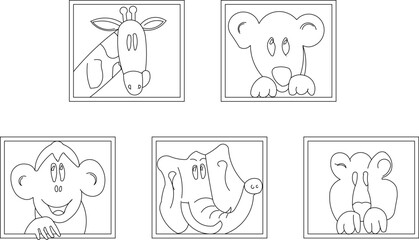 Wall Mural - vector sketch of cute animal illustration in frame