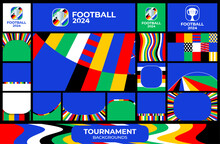European Euro Football 2024 Social Media Backgrounds Set. Vector Illustration Football Soccer Cup 2024 In Germany Square And Horizontal Pattern Background Or Banner, Card, Website. Blue Color.