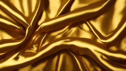 Golden silk satin. Folds on shiny fabric surface. Beautiful background with space for design. IA