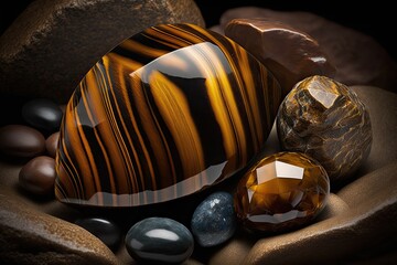 Sticker - authentic feel Tiger's eye (also spelled tiger's eye, tigers eye, and tiger's eye) is a type of mineral gem stone. Generative AI