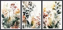 Watercolor Floral Backgrounds Set. Modern Loose Watercolor.