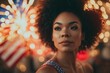 USA Independence Day: beautiful black woman is watching fireworks