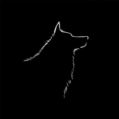 Aufkleber - Minimalistic logo template, white icon of wolf silhouette on black background, modern logotype concept for business identity, t-shirts print, infographic pictogram Vector illustration