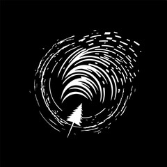 Poster - Minimalistic logo template, white icon of hurricane silhouette on black background, modern logotype concept for business identity, t-shirts print, infographic pictogram Vector illustration
