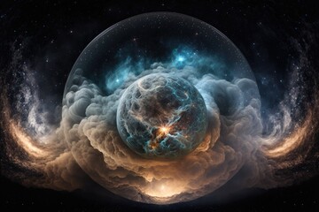 Wall Mural - a spherical cloud of dust and gas in interstellar space. An intergalactic starscape with nebulae. a full spherical HDR image of the surrounding area (panorama). Spherical panorama, or equirectangular