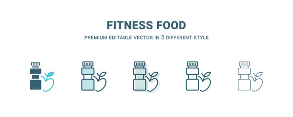 fitness food icon in 5 different style. Outline, filled, two color, thin fitness food icon isolated on white background. Editable vector can be used web and mobile