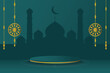Islamic minimal cylindrical ramadan platform. 3d vector podium for product display, presentation, stage, base. Vector illustration.