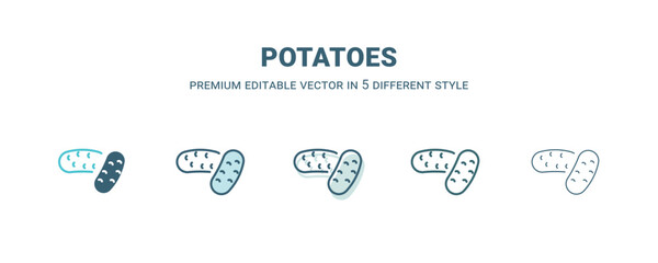 potatoes icon in 5 different style. Outline, filled, two color, thin potatoes icon isolated on white background. Editable vector can be used web and mobile