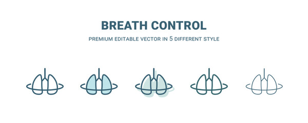 breath control icon in 5 different style. Outline, filled, two color, thin breath control icon isolated on white background. Editable vector can be used web and mobile