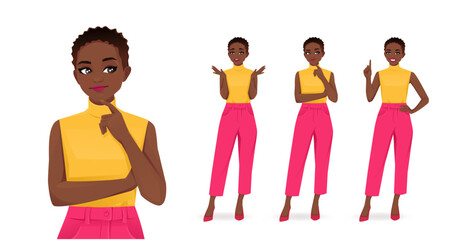young african american woman in bright colors clothes frustrated, thinking and making idea pointing 