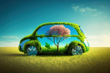 Clean Transportation: Eco-Friendly Car Development and Pollution-Free Driving Concept. Generative AI.