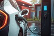 Charge electric vehicle at company. Photo generative AI