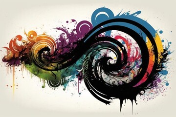 Canvas Print - , creative curving brushstroke, paint splatter, splat, colorful curl, beautiful spiral, brilliant hieroglyph. Generative AI