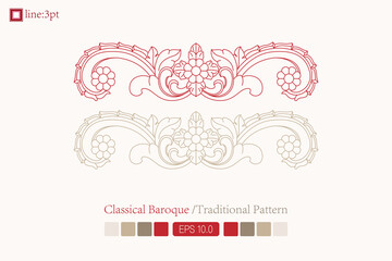 Vintage symmetrical baroque pattern. Vector lineart. Victorian Art Deco. European oriental flower vector design decoration pattern floral card art illustration vintage ornament frame red gold spring 